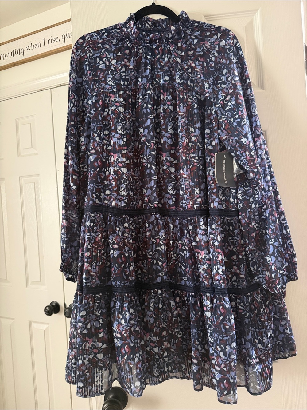 Melrose and Market Navy Multi Floral Tiered A-Line Dress
